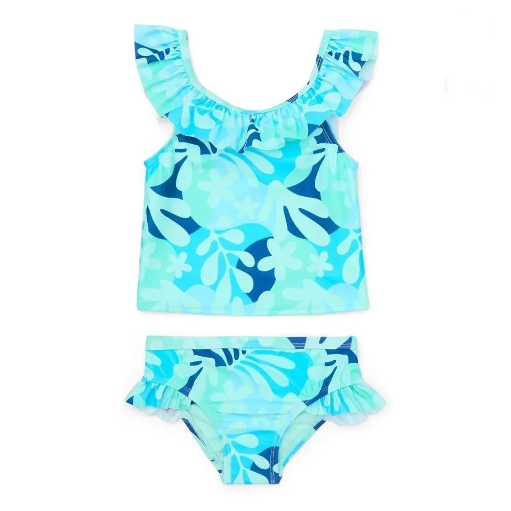 Toddler Girl Tropical Print Ruffle Tankini Swimsuit Two-Piece, Size 2T
